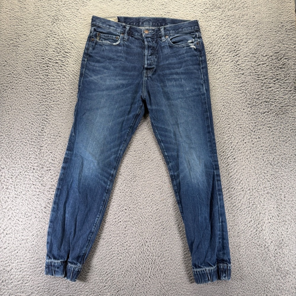 Abercrombie & Fitch Jeans Mens 32x29 Blue Cotton Denim Tapered Button-Fly Faded